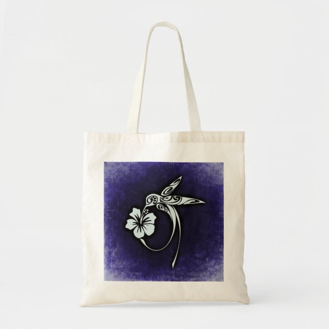 Tribal Bird Art on Blue Tote Bag (Front)