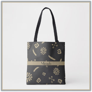 Tribal Black and Beige Native American Pattern Tote Bag