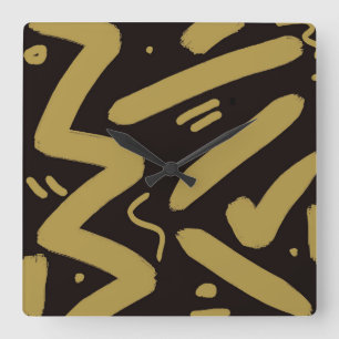 Tribal Black and Gold Square Wall Clock
