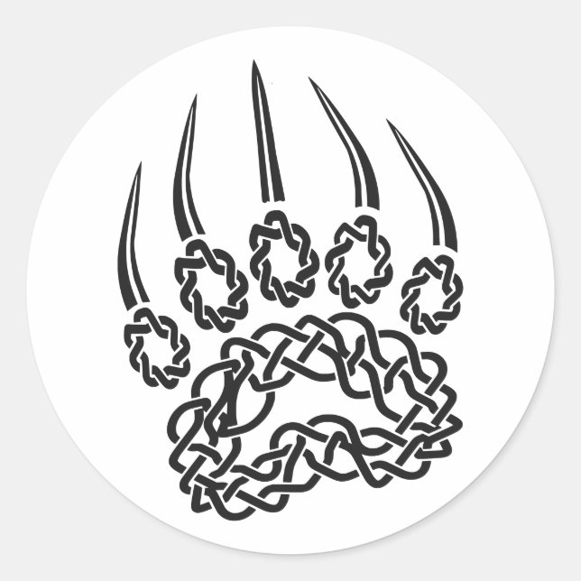 Tribal Black Bear Paw Classic Round Sticker (Front)