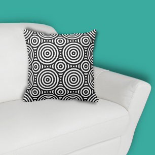 Tribal Black Circle Pattern White Cushion