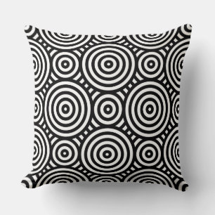 Tribal Black Circular Pattern White Cushion