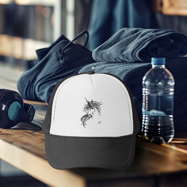 Tribal Black Ink Unicorn Trucker Hat (Creator Uploaded)