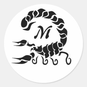 Tribal Black Scorpion Monogram Classic Round Sticker