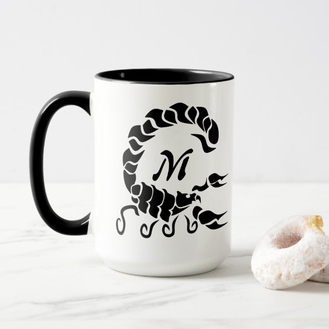 Tribal Black Scorpion Monogram Mug (With Donut)