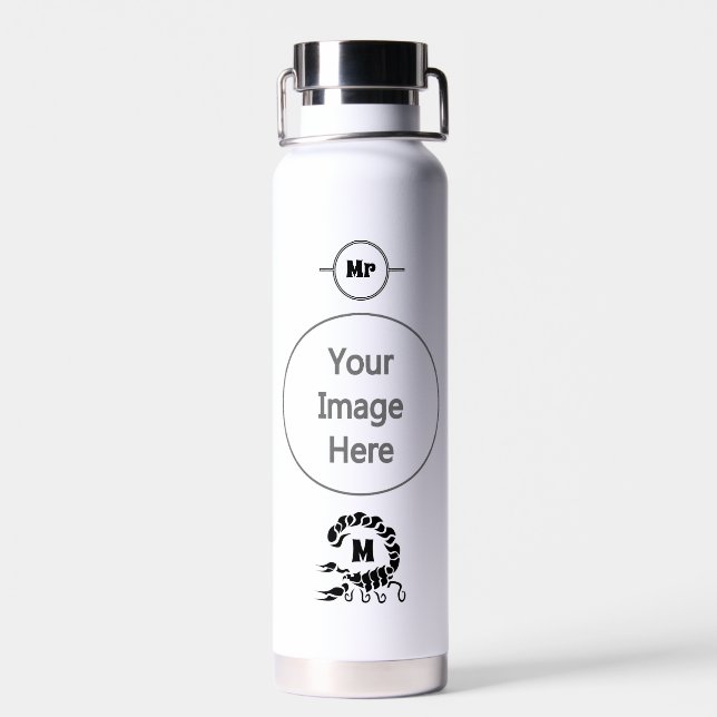 Tribal Black Scorpion Monogram Water Bottle (Back)