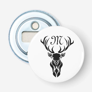 Tribal Black Stag Silhouette Monogram Bottle Opener