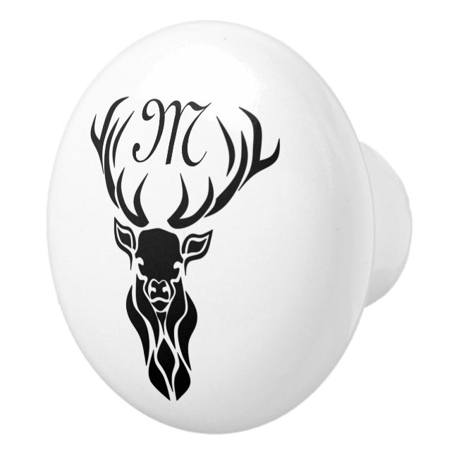 Tribal Black Stag Silhouette Monogram Ceramic Knob (Right)