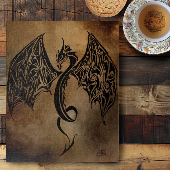 Tribal Black Stone Fantasy Dragon Jigsaw Puzzle (Creator Uploaded)