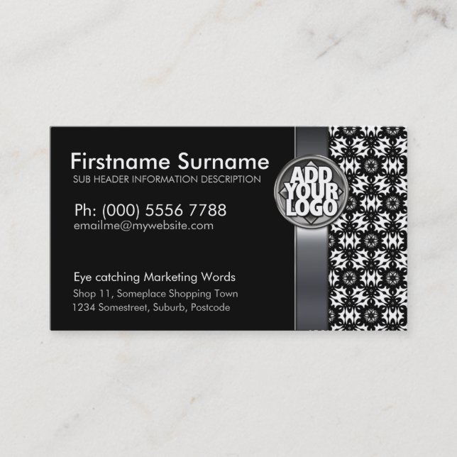 Tribal Black White Batik  w/ Logo Business Cards (Front)