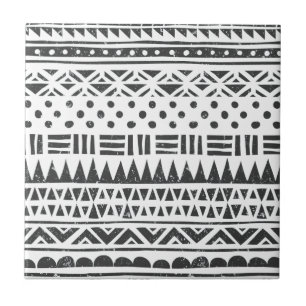 Tribal Black White Modern Abstract Shapes Ceramic Tile
