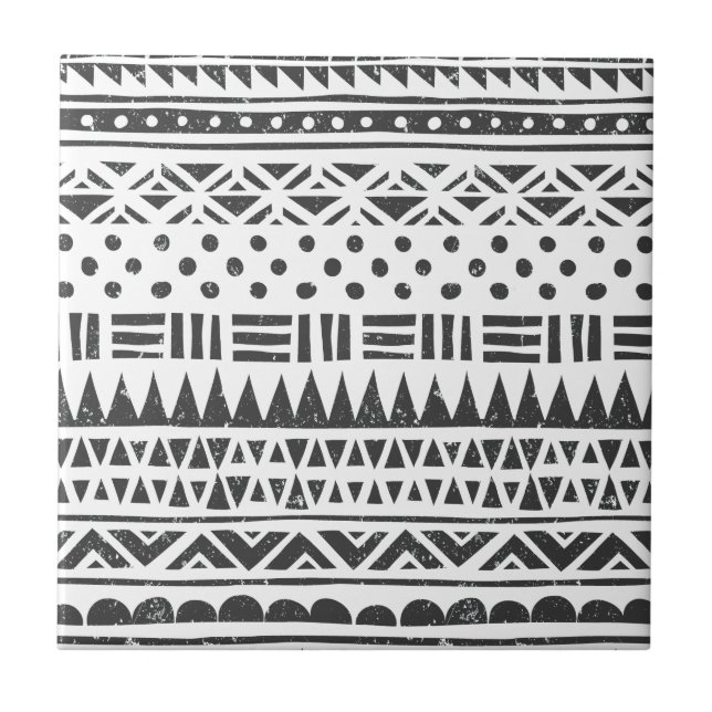 Tribal Black White Modern Abstract Shapes Ceramic Tile (Front)