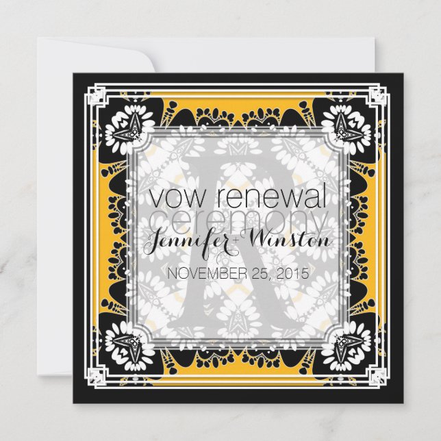Tribal Black White + Yellow Vow Renewal Invites (Front)
