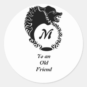 Tribal Black Wolf Head Silhouette Laurel Monogram Classic Round Sticker