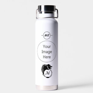 Tribal Black Wolf Head Silhouette Laurel Monogram Water Bottle
