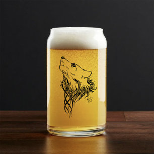 Tribal Black Wolf Howl Can Glass