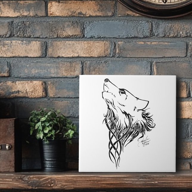 Tribal Black Wolf Howl Ceramic Tile (Creator Uploaded)