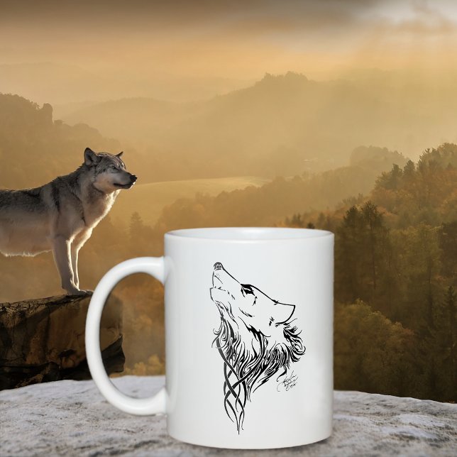 Tribal Black Wolf Howl Coffee Mug (Creator Uploaded)