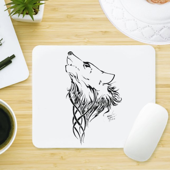 Tribal Black Wolf Howl Mouse Pad (Creator Uploaded)