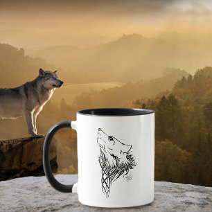 Tribal Black Wolf Howl Mug