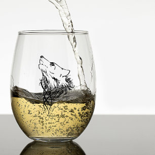 Tribal Black Wolf Howl Stemless Wine Glass