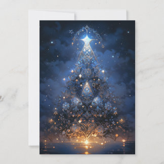 Tribal Blue Abstract Christmas Tree cards 