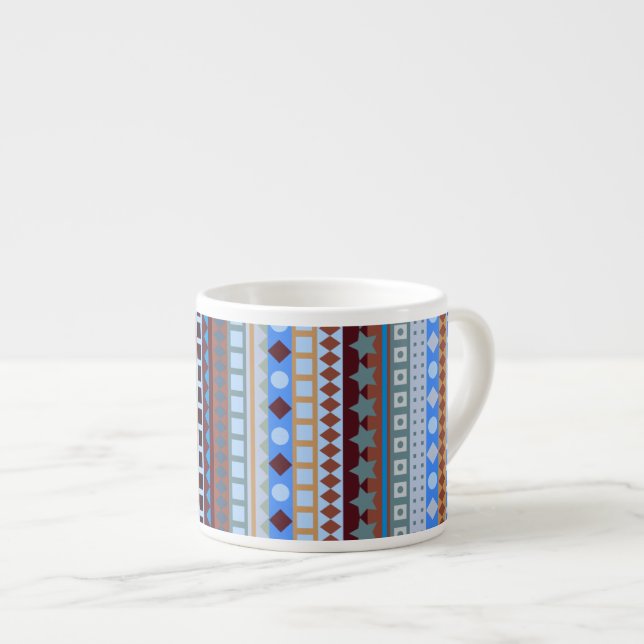 Tribal Blue Aztec ZigZag Southwestern Stripes Espresso Cup (Front Right)