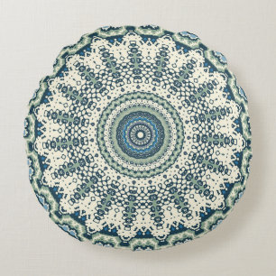 Tribal Blue Green Mandala Round Cushion