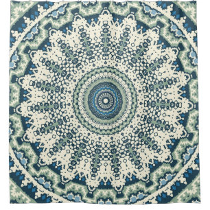 Tribal Blue Green Mandala Shower Curtain