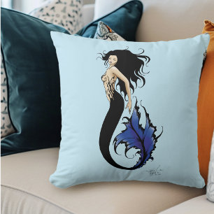 Tribal Blue Mermaid Elegant Fantasy Siren Cushion