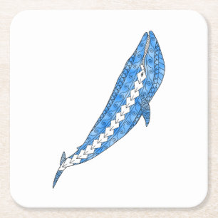 Tribal Blue Whale Square Paper Coaster