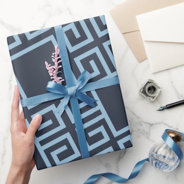 Tribal Blue White Minimal Pattern Wrapping Paper (Gifting)