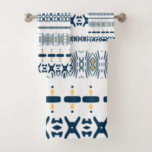 Tribal Blue White Mudcloth  Bath Towel Set