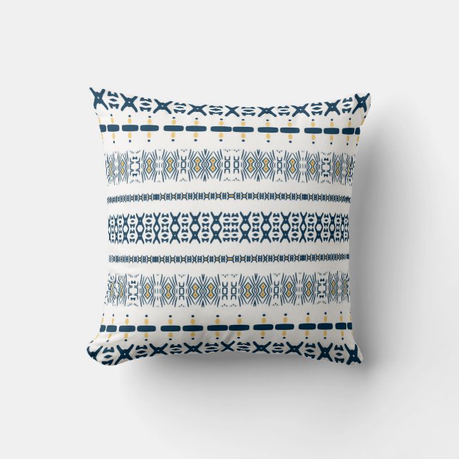 Tribal Blue White Mudcloth Cushion (Front)