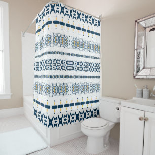 Tribal Blue White Mudcloth Shower Curtain