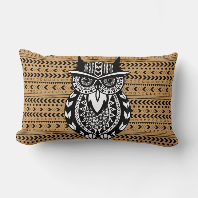 Tribal Bohemian Owl Geometric Lumbar Cushion (Front)