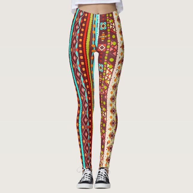 Tribal Boho Art: Seamless Background Texture Leggings (Front)