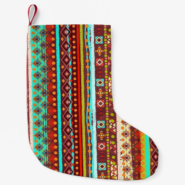 Tribal Boho Art: Seamless Background Texture Small Christmas Stocking (Front)