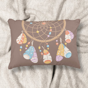 Tribal Boho Dreamcatcher on Brown Decorative Cushion