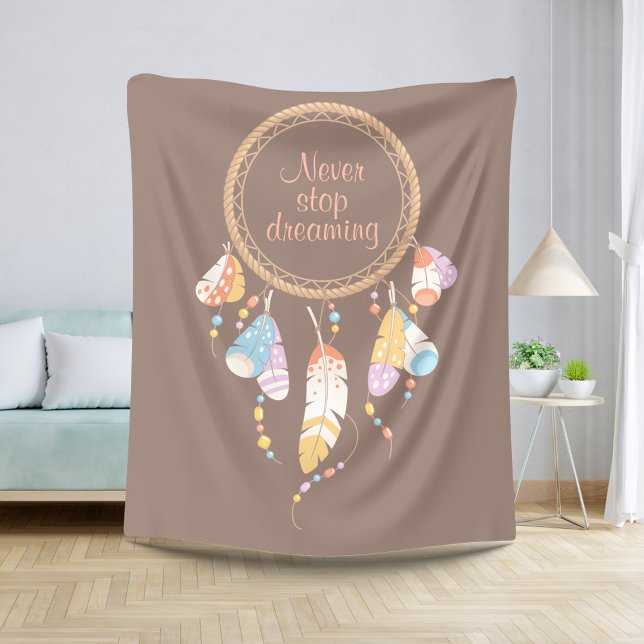 Tribal Boho Dreamcatcher on Brown Quote Sherpa Blanket (Creator Uploaded)