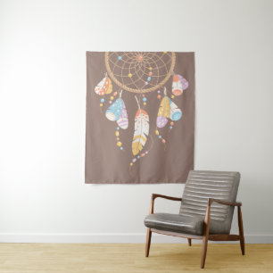 Tribal Boho Dreamcatcher on Brown Tapestry