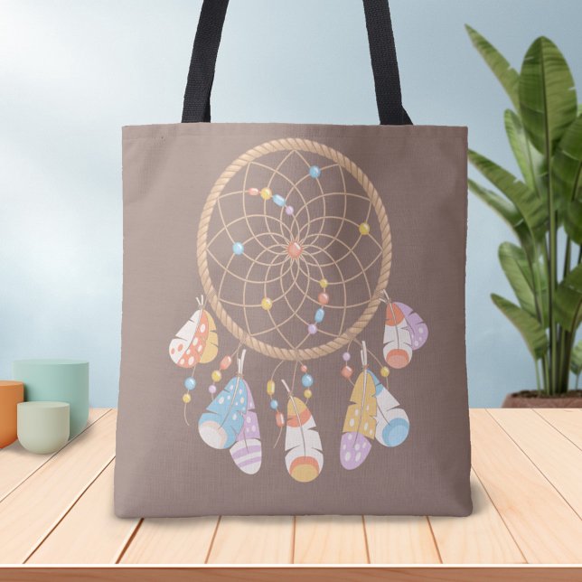 Tribal Boho Dreamcatcher on Brown Tote Bag (Creator Uploaded)