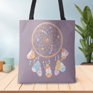 Tribal Boho Dreamcatcher on Purple Tote Bag
