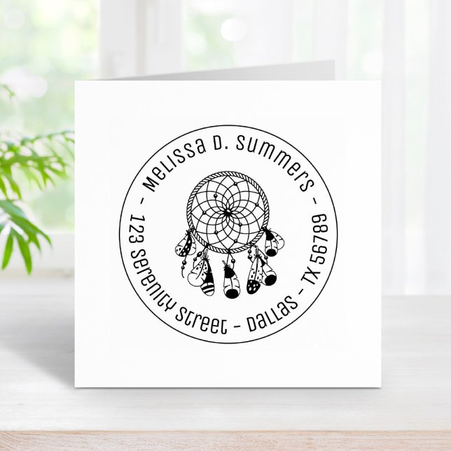 Tribal Boho Dreamcatcher Round Address 3 Rubber Stamp (Creator Uploaded)