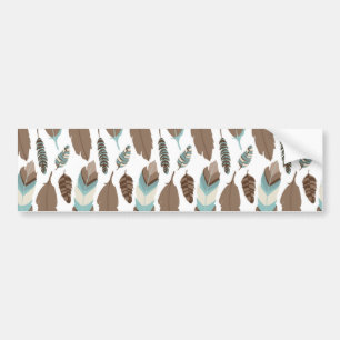Tribal Boho Feathers Ethnic Blue Brown Bumper Sticker