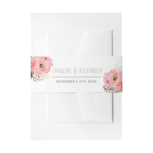 Tribal Boho Feathers Woodland Belly Bands Invitation Belly Band (Front Example)