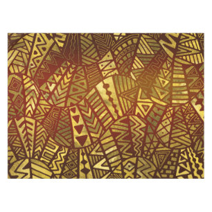 Tribal  Boho Pattern Gold and Brown Tablecloth