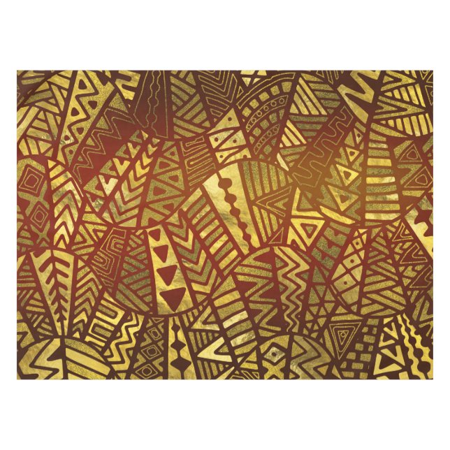 Tribal  Boho Pattern Gold and Brown Tablecloth (Front (Horizontal))