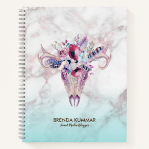 Tribal Boho Skull & Rose-gold Faux Marble Ombre Notebook
