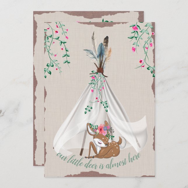 Tribal Boho Tipi and Deer Couple's Baby Shower Invitation (Front/Back)